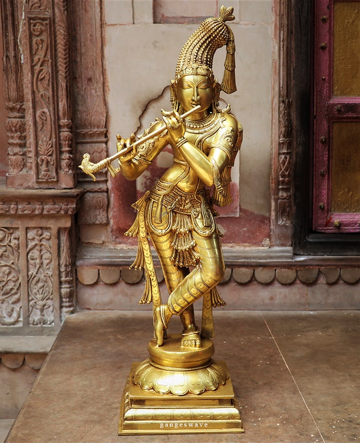 Chola-Sculpted-Krishna-Brass-Statue-min