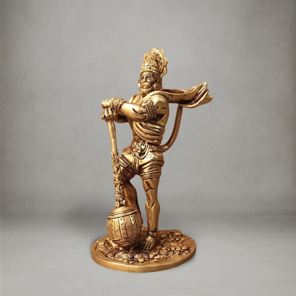Veer Hanuman Brass Statue - 7 inches - Image 4