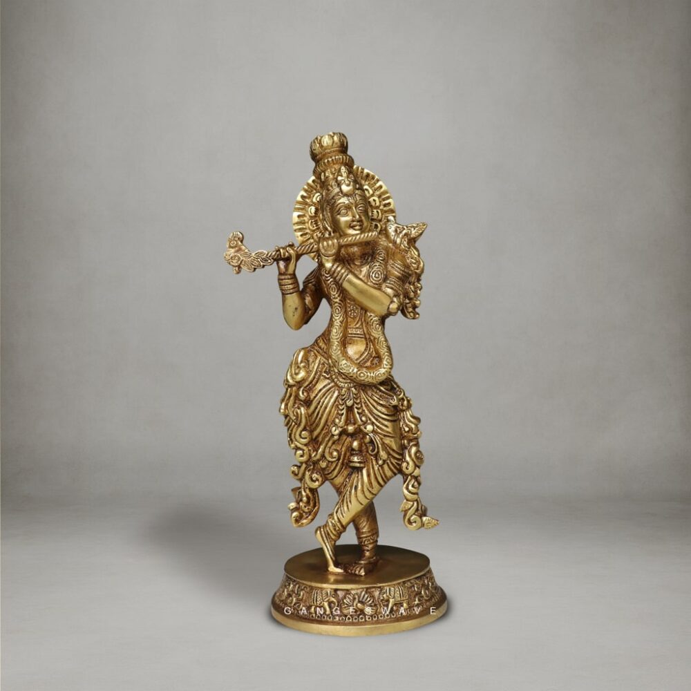 Intricately carved brass Lord Krishna sculpture