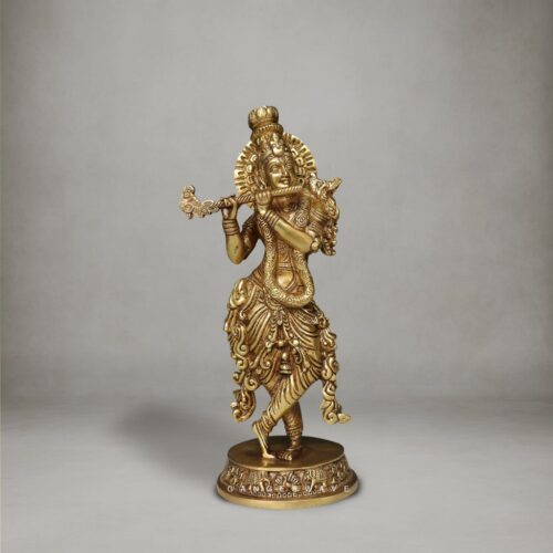 Intricately carved brass Lord Krishna sculpture