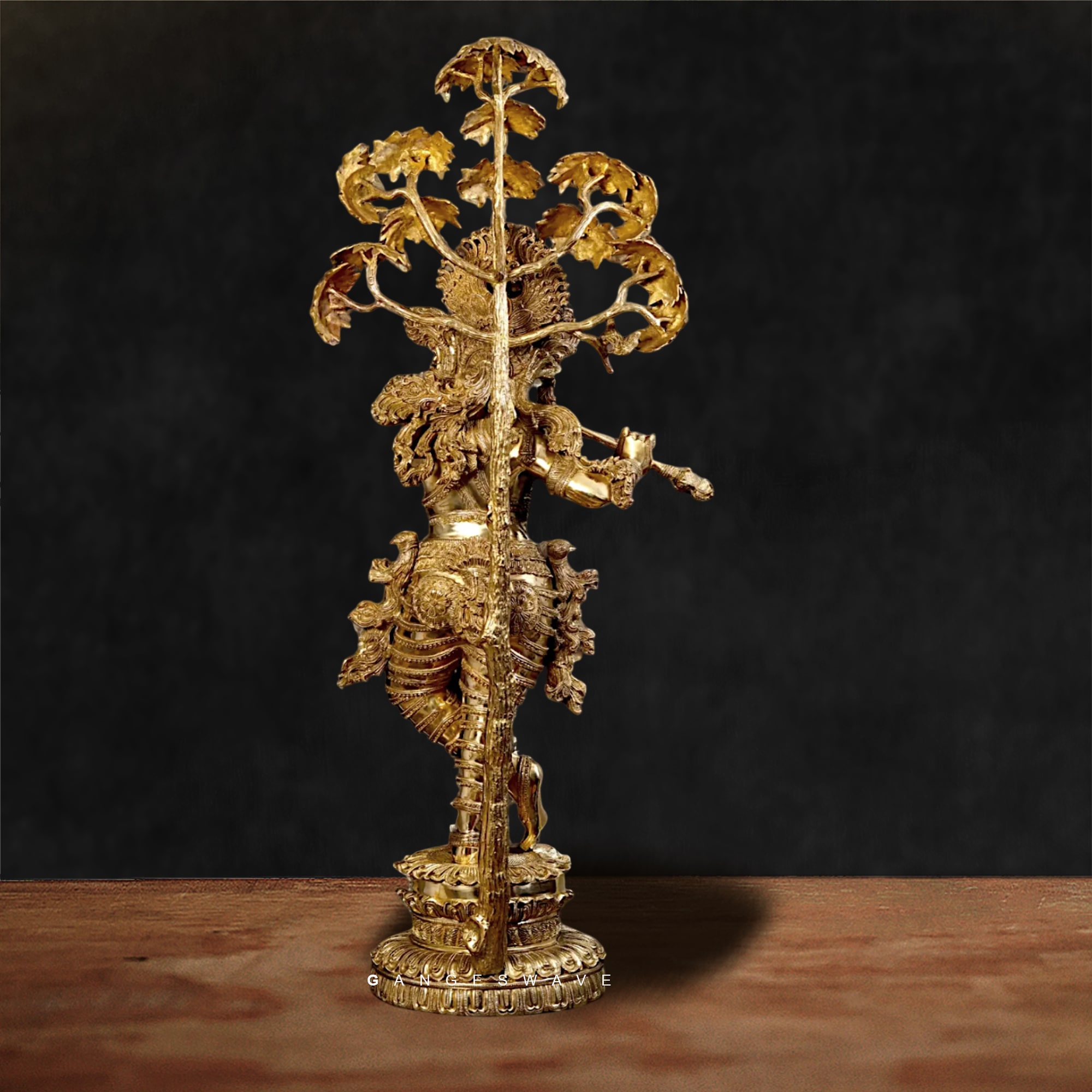 Large Krishna Brass Statue with Kadamb Tree - 56 inches - Image 5