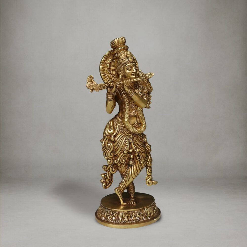 Intricately carved brass Lord Krishna sculpture