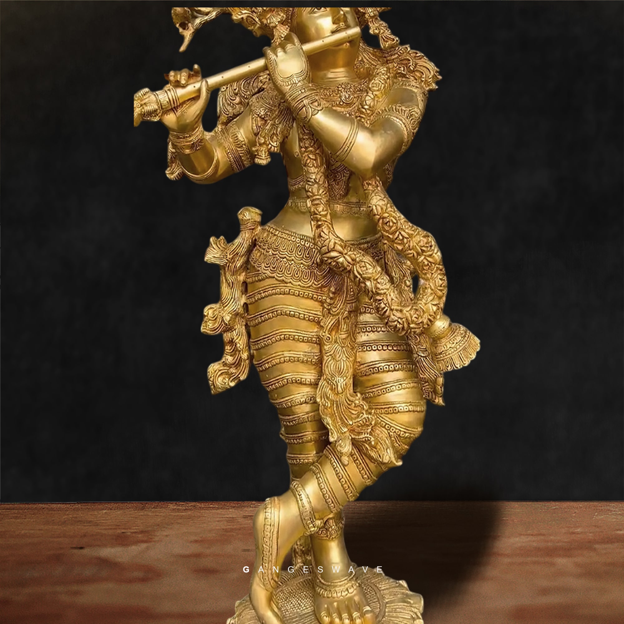 Large Krishna Brass Statue with Kadamb Tree - 56 inches - Image 4