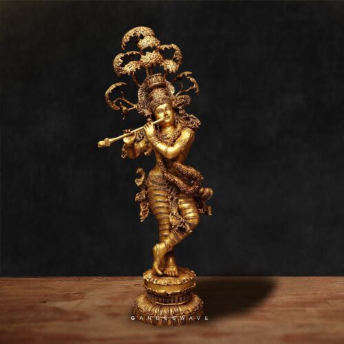 Large Krishna Brass Statue with Kadamb Tree - 56 inches