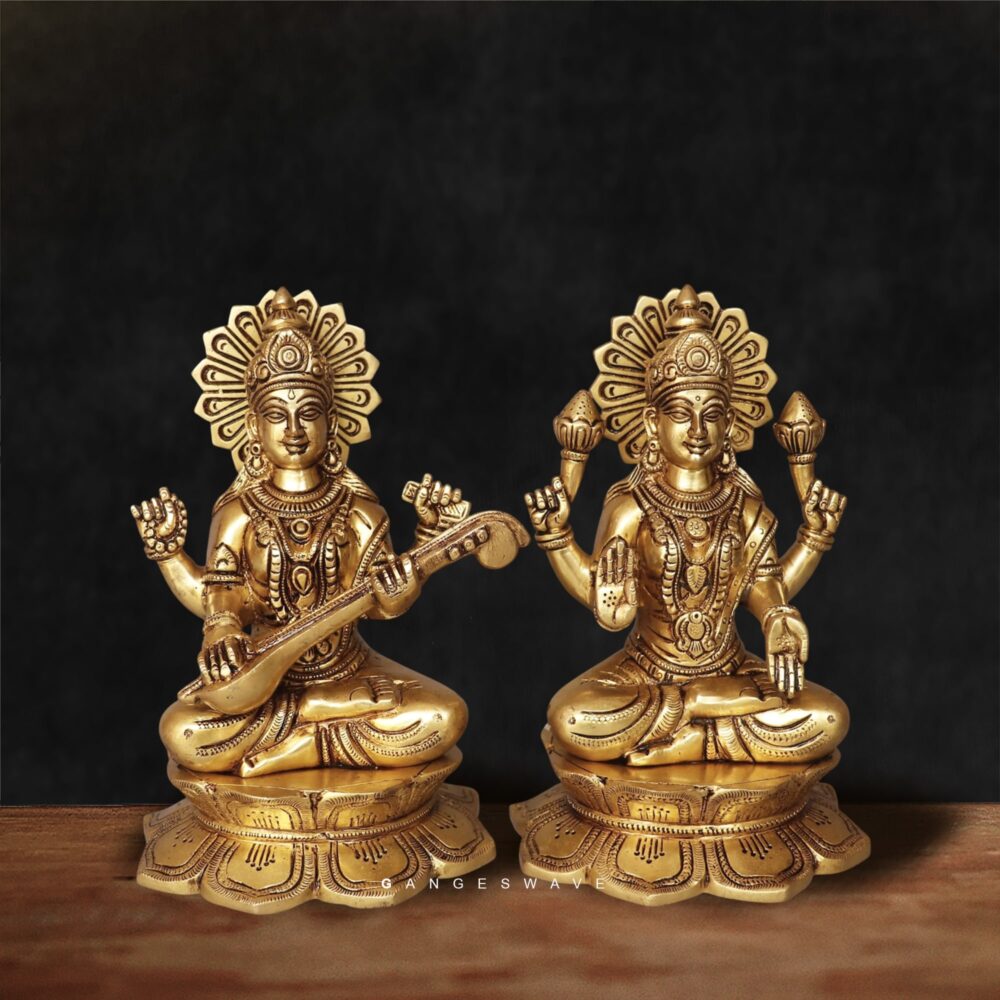 8 inch Brass Lakshmi Saraswati Idol set