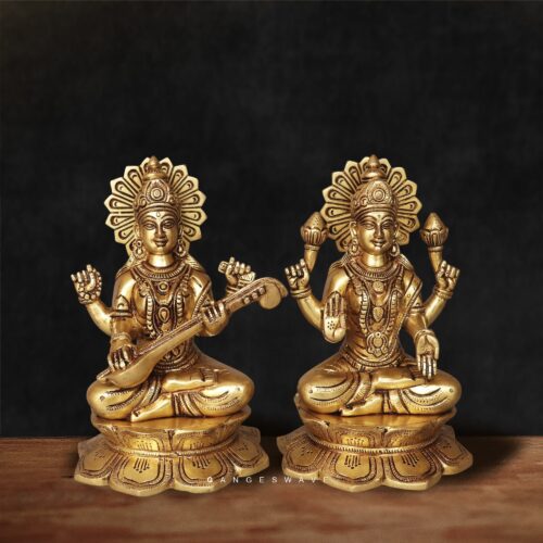 8 inch Brass Lakshmi Saraswati Idol set