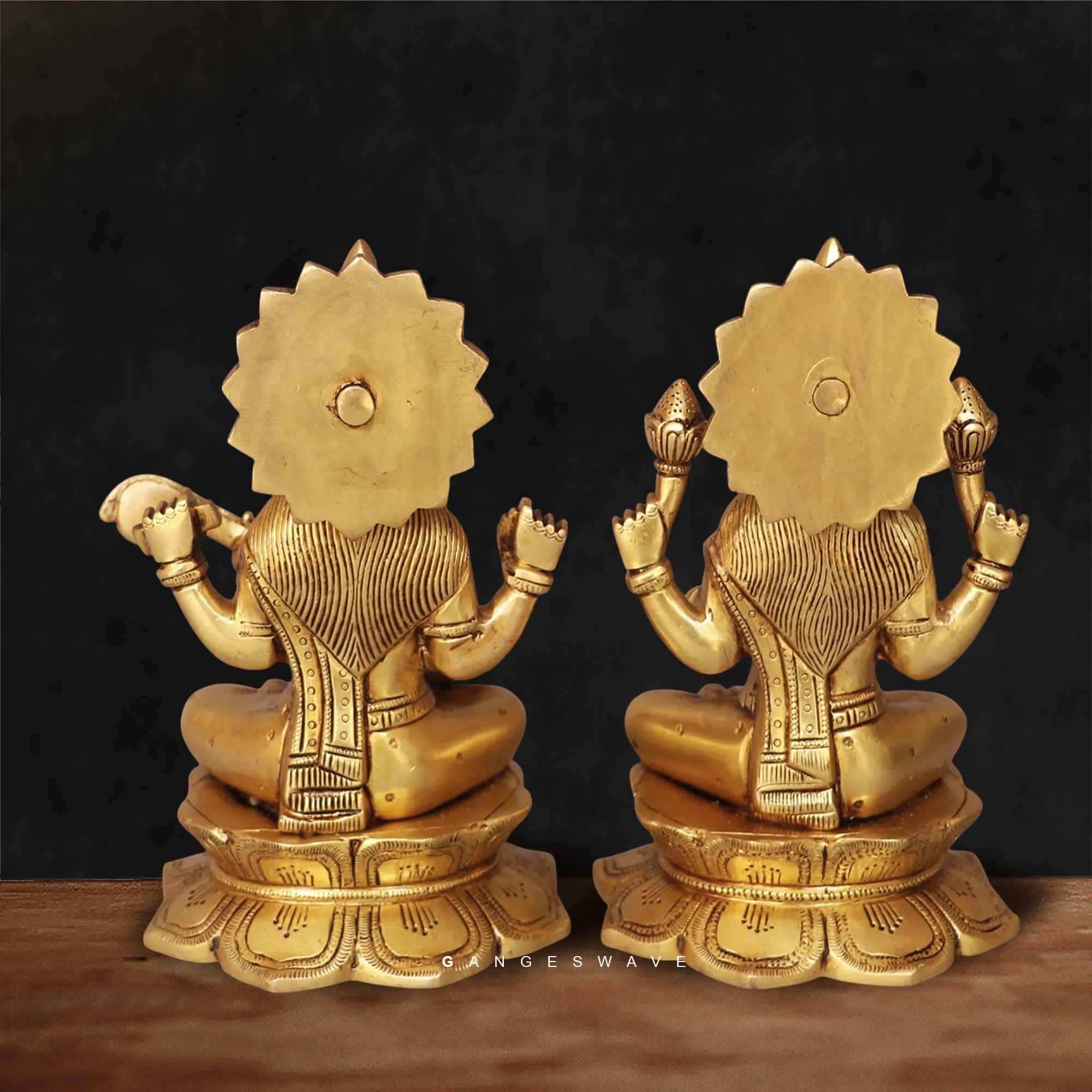 Brass Lakshmi Saraswati Idol Set - 8 inches - Image 5