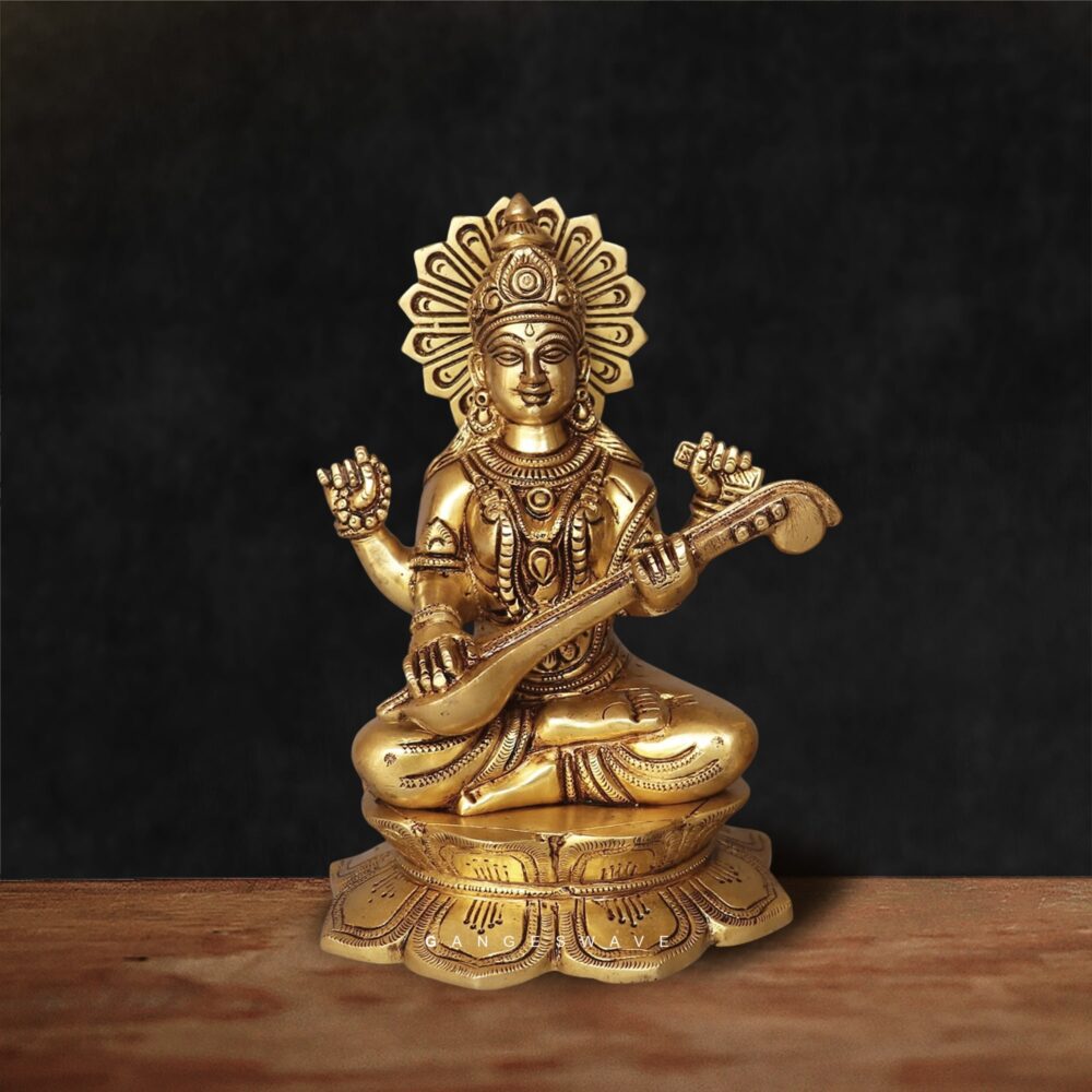 8 inch brass Ma Saraswati Idol Set