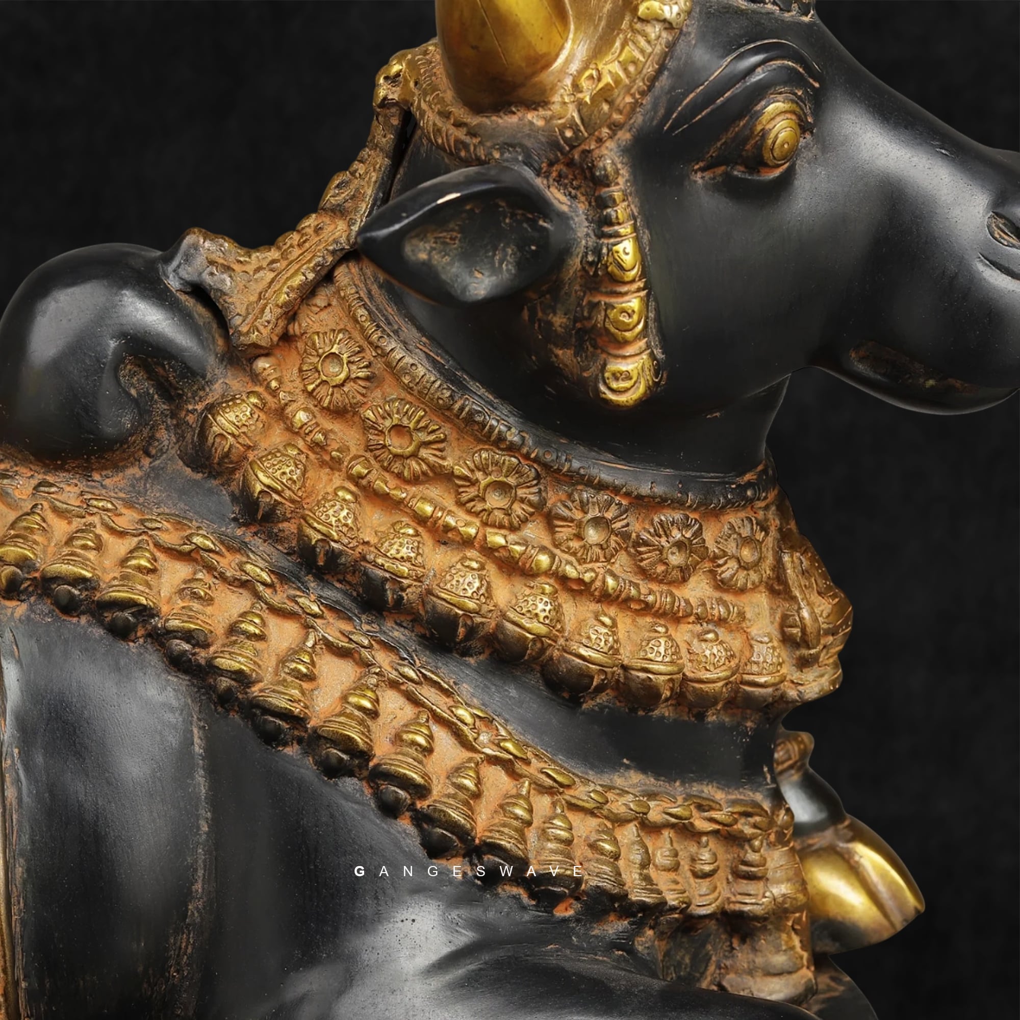 Black and Gold Brass Nandi Statue - 16.5 inches - Image 5