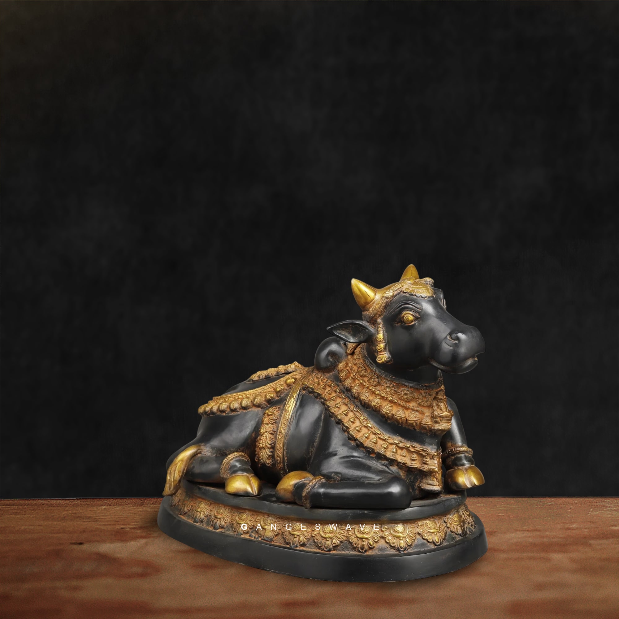Black and Gold Brass Nandi Statue - 16.5 inches - Image 3