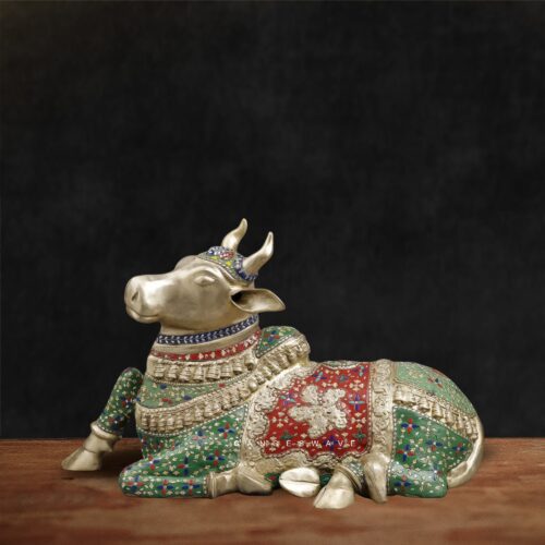 Nandi Brass Statue with Semi-Precious Stone inlay work - 22 inches