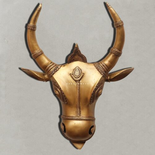 Handcrafted Brass Bull Mask Wall Decor with Antique Finish – Traditional Nandi Bull Head Sculpture for Home and Office Walls