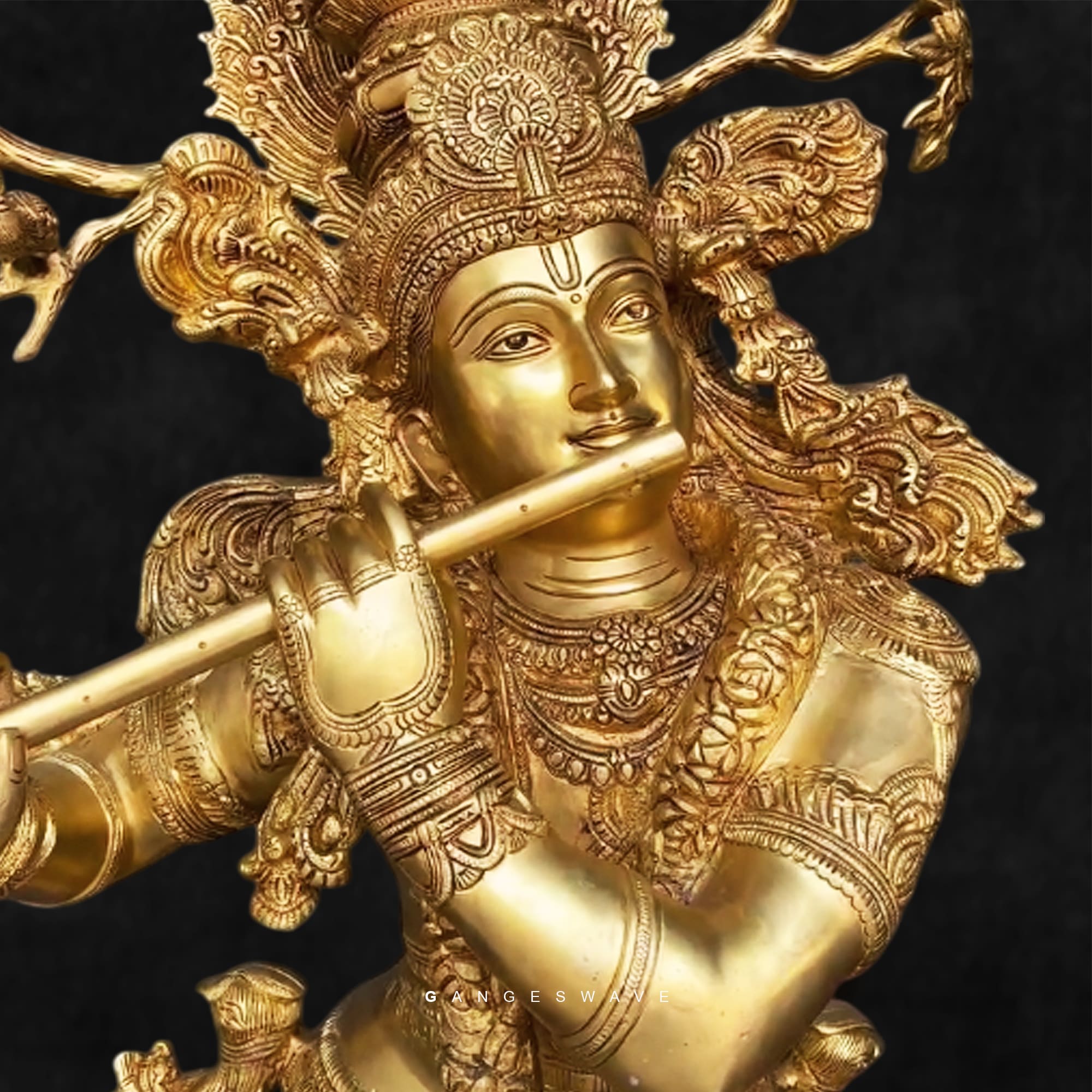Large Krishna Brass Statue with Kadamb Tree - 56 inches - Image 3