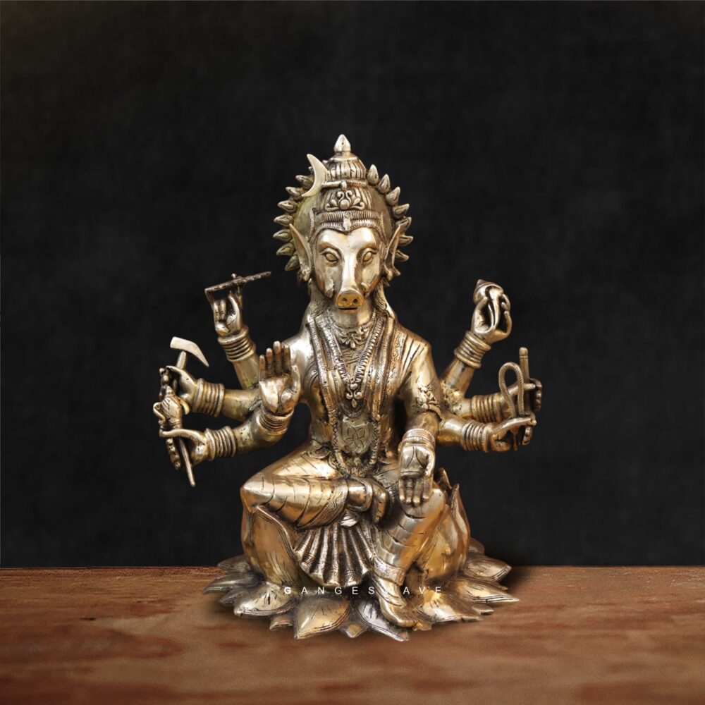 Intricately detailed brass sculpture of Lord Varaha – handcrafted by Gangeswave artisans