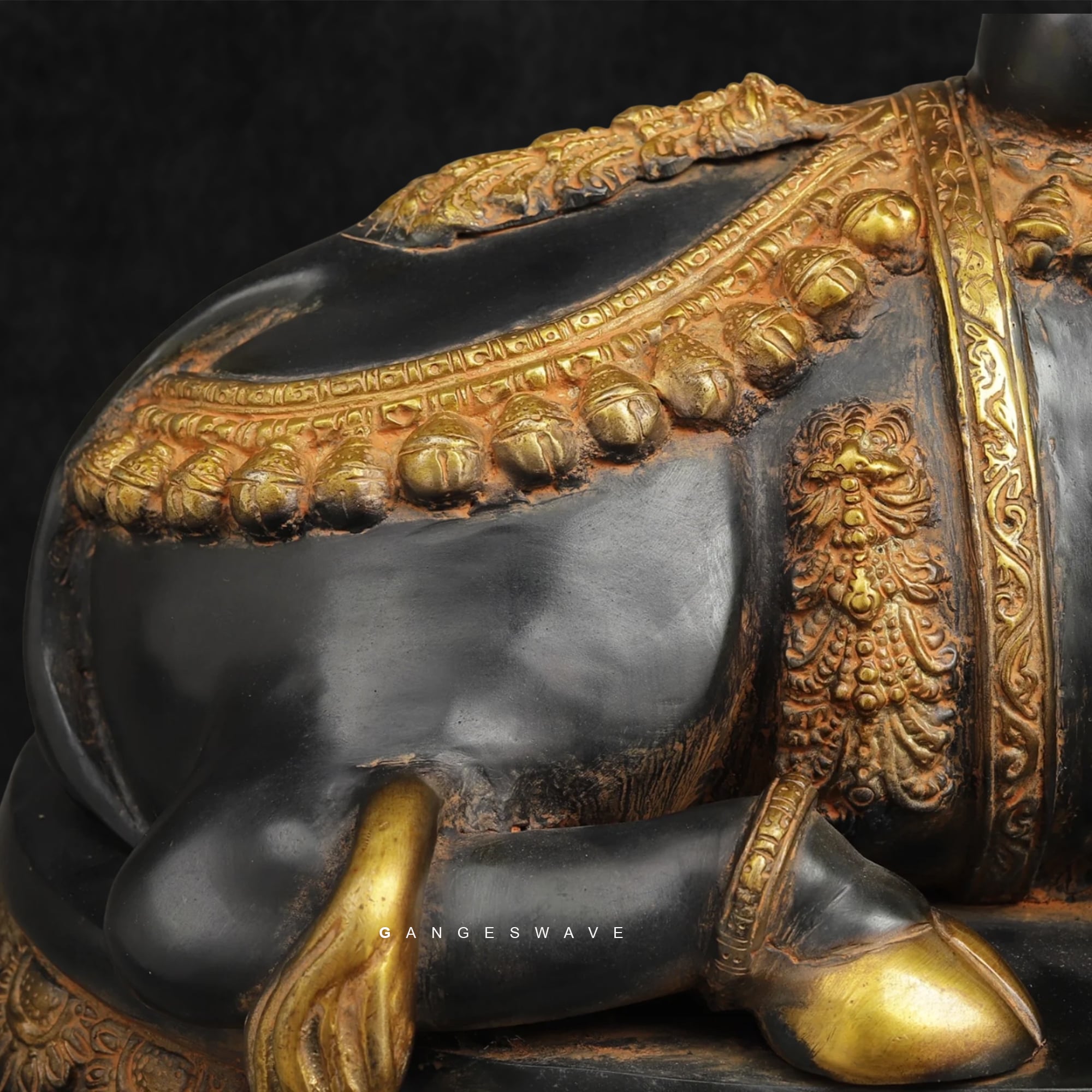 Black and Gold Brass Nandi Statue - 16.5 inches - Image 2