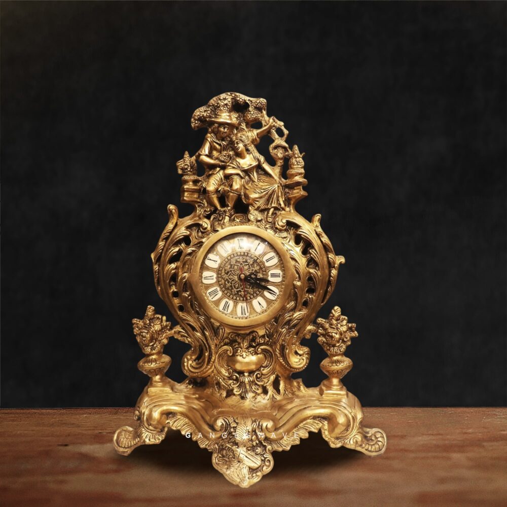 Vintage Victorian Brass Clock by Gangeswave – Handcrafted Antique Brass Decorative Table Clock