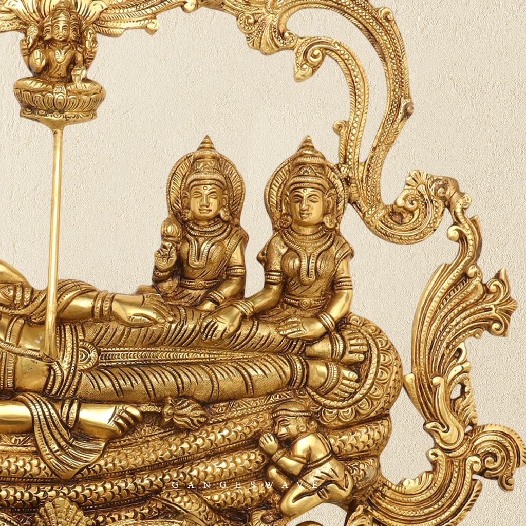 Vishnu Sheshnag Brass Wall Hanging - 23 inches - Image 3