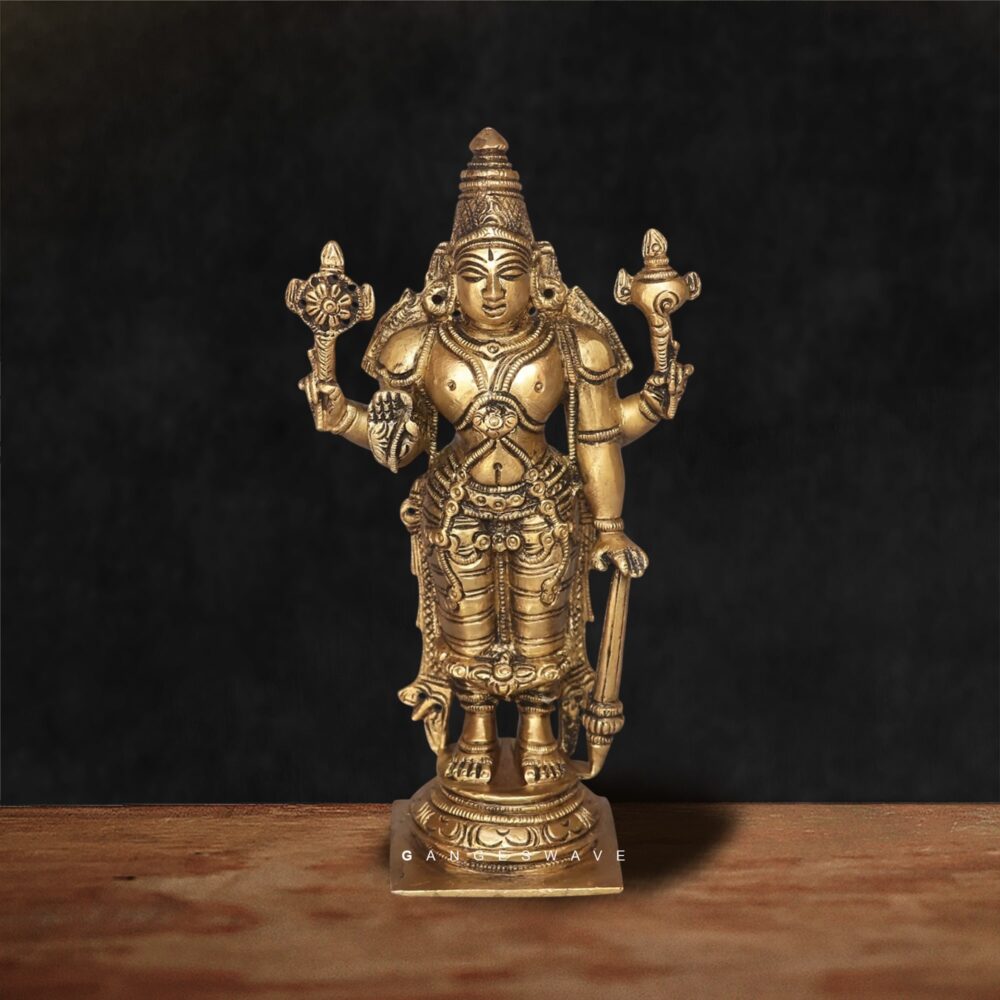Lord Vishnu Brass Idol - 7 inches