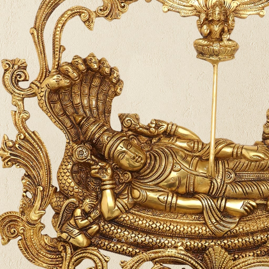 Vishnu Sheshnag Brass Wall Hanging - 23 inches - Image 2