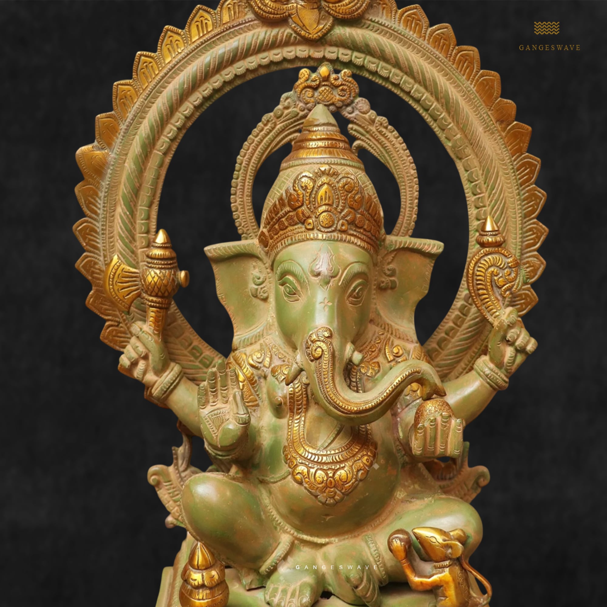 Ganesha Brass Statue with Ornate Prabhavali- 16.5 inches - Image 5