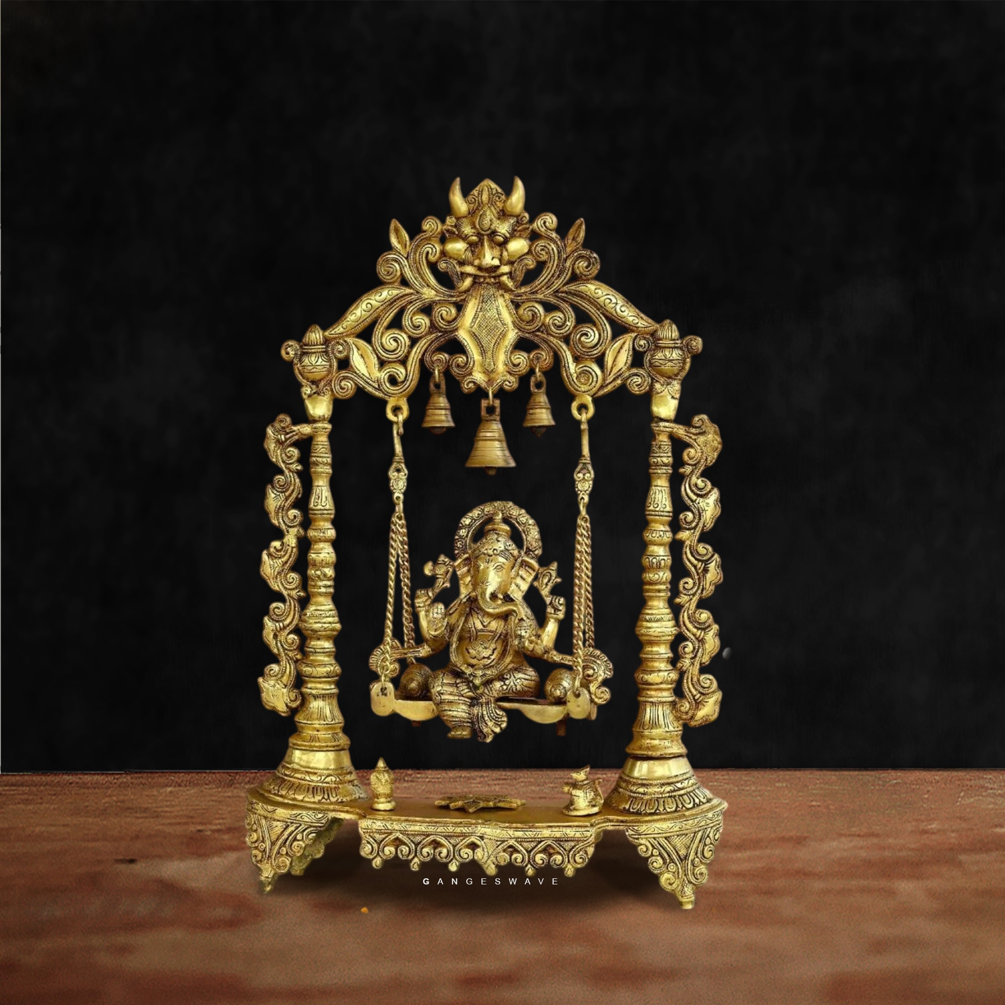 Handcrafted Brass Lord Ganesha Idol on Jhula - 25 inches - Image 2