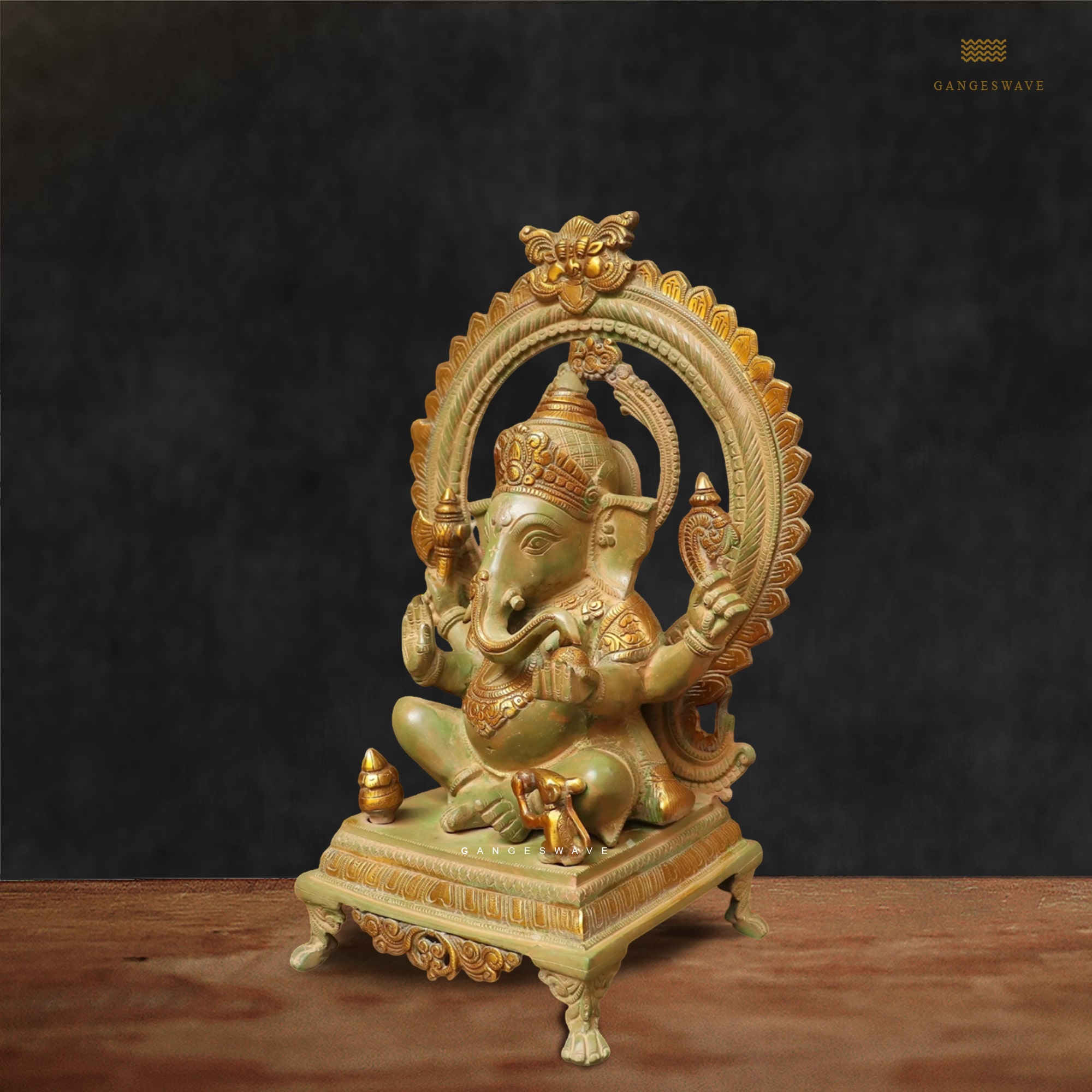 Ganesha Brass Statue with Ornate Prabhavali- 16.5 inches - Image 3