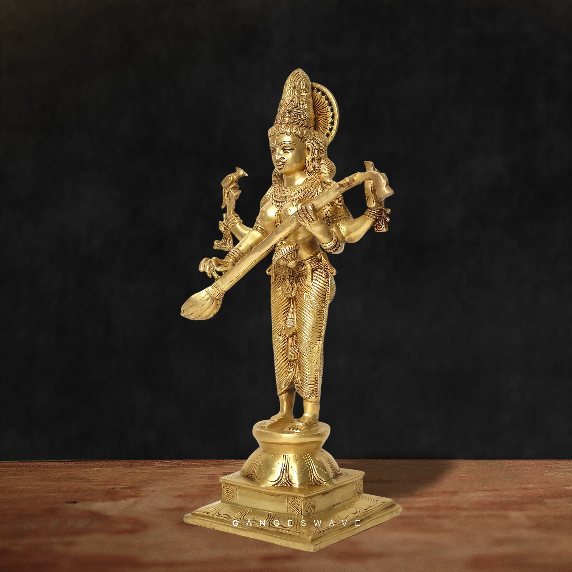 Handcrafted Brass Standing Saraswati Idol – 23 inches - Image 6