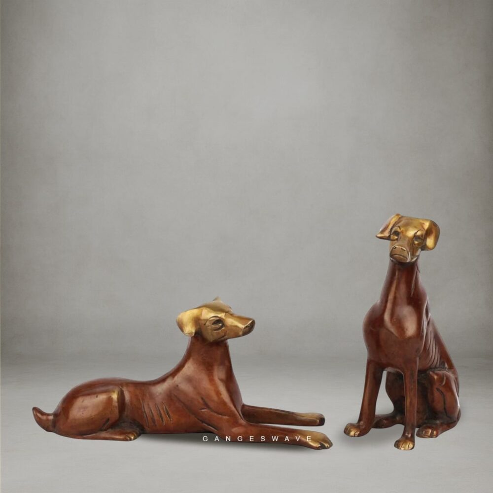 Brass Dog Figurine Set - 7 inches