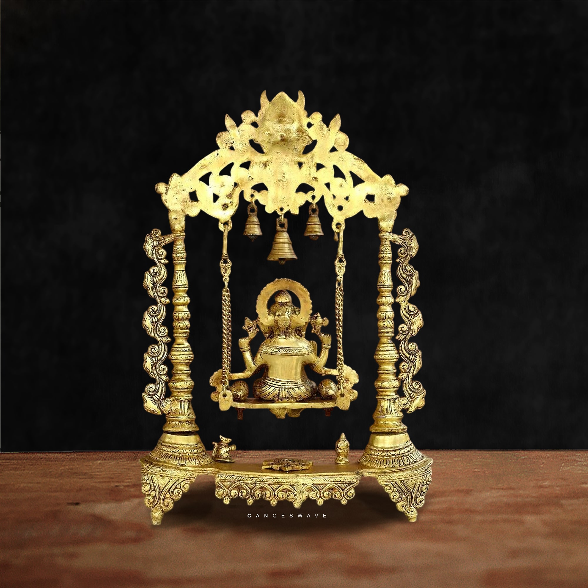 Handcrafted Brass Lord Ganesha Idol on Jhula - 25 inches - Image 4