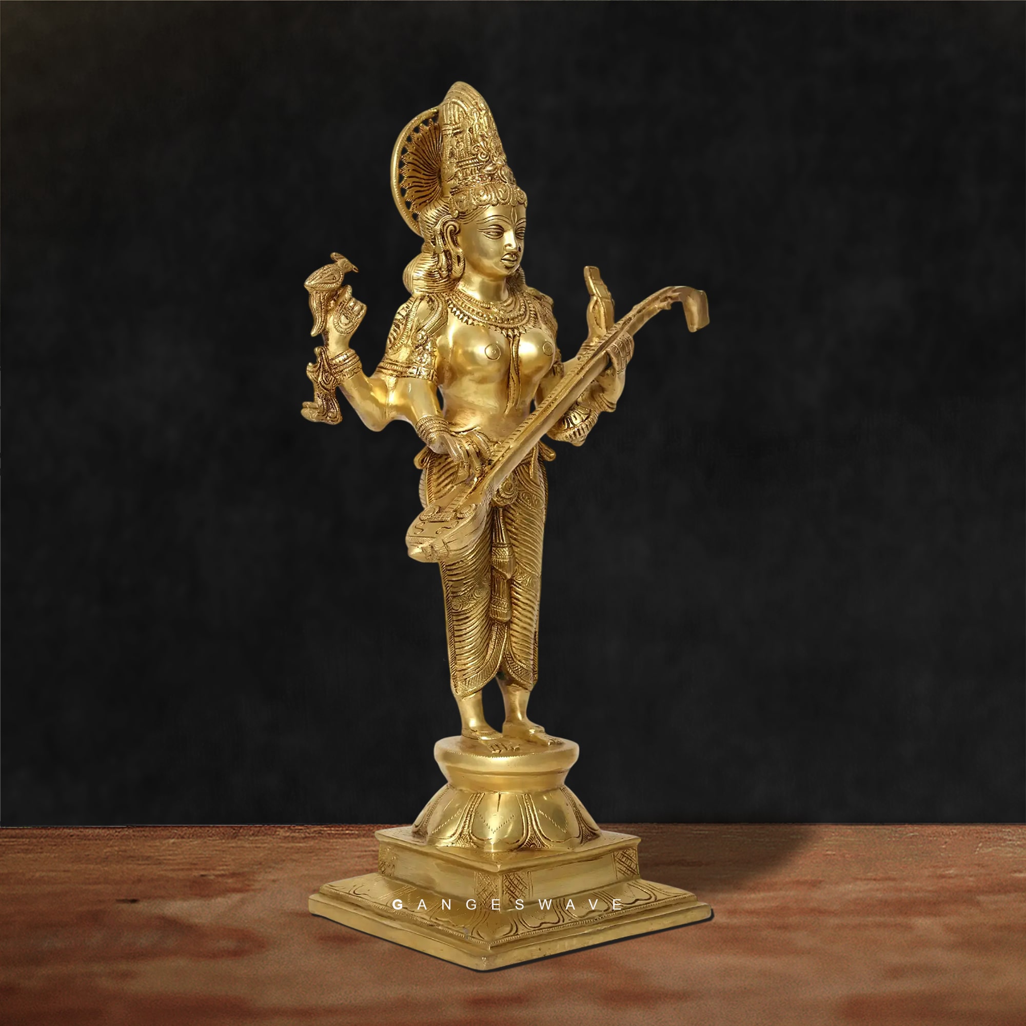 Handcrafted Brass Standing Saraswati Idol – 23 inches - Image 2