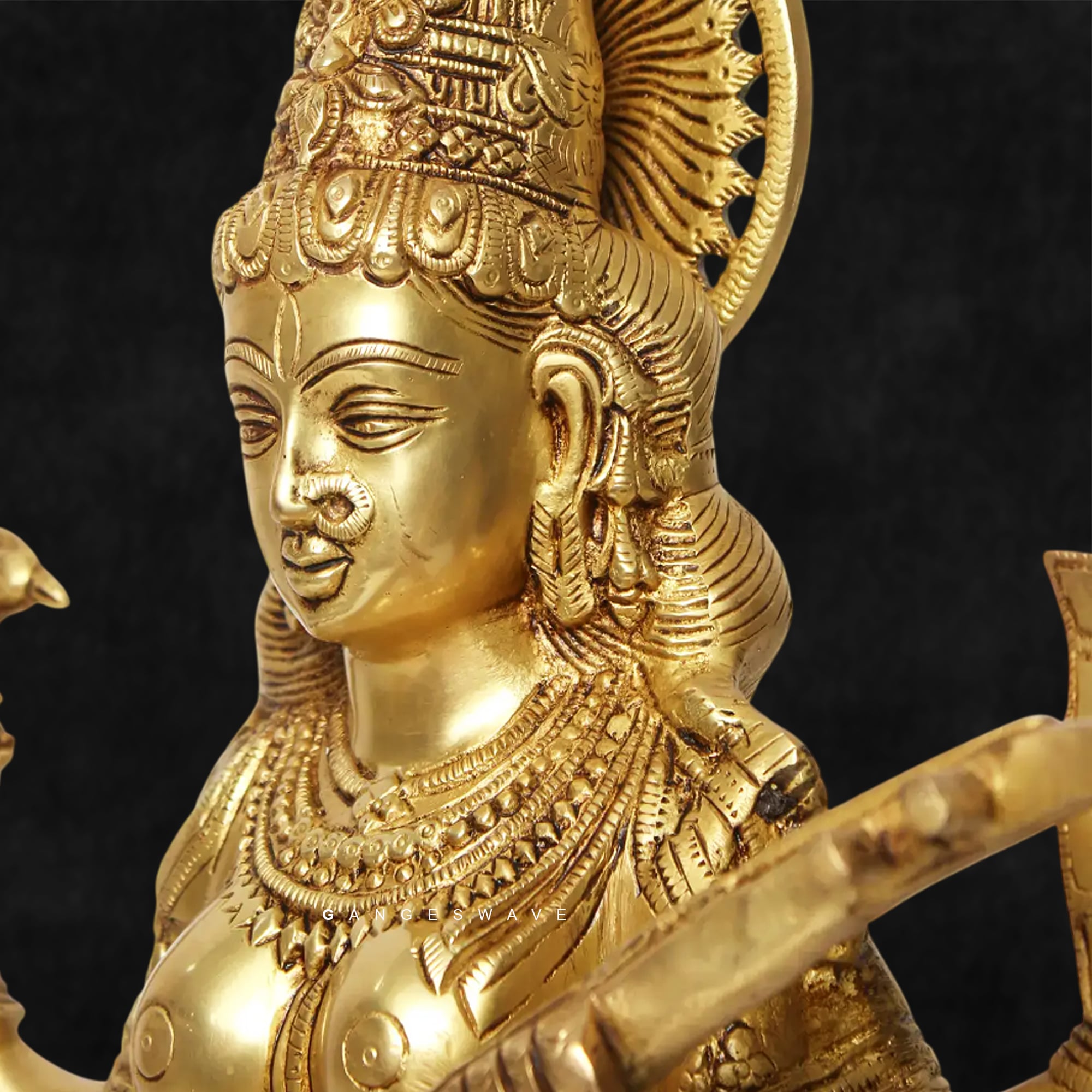 Handcrafted Brass Standing Saraswati Idol – 23 inches - Image 5