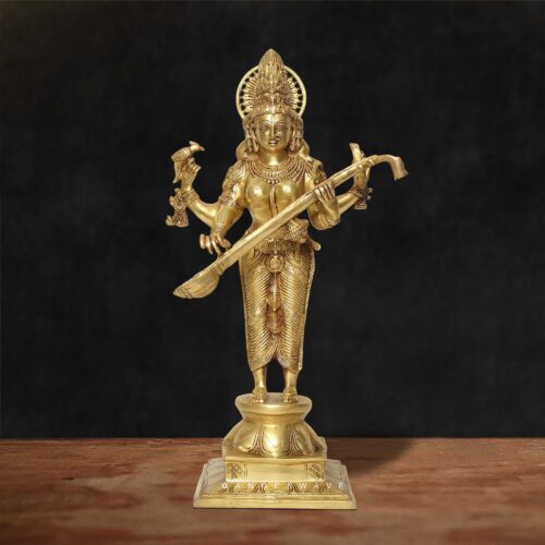 Handcrafted Brass Standing Saraswati Idol – 23 inches