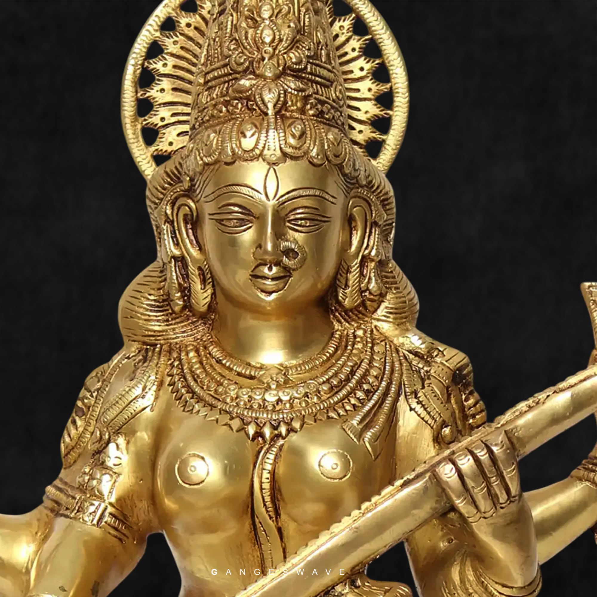 Handcrafted Brass Standing Saraswati Idol – 23 inches - Image 3