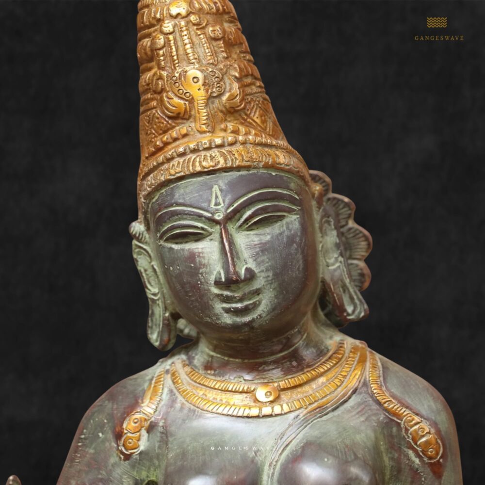Antique brass Parvati Devi statue for home temple and religious gifting