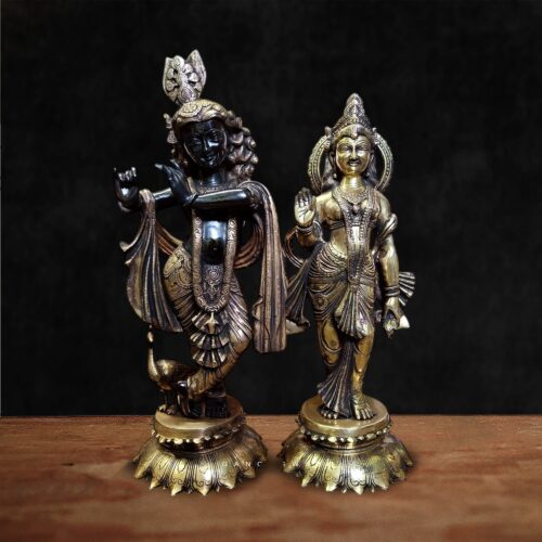 Radha Krishna Brass Murti in Antique Finish - 24 inches
