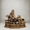 Handcrafted Radha Krishna artistic brass statue with flute and cow – premium decorative idol for home and temple décor