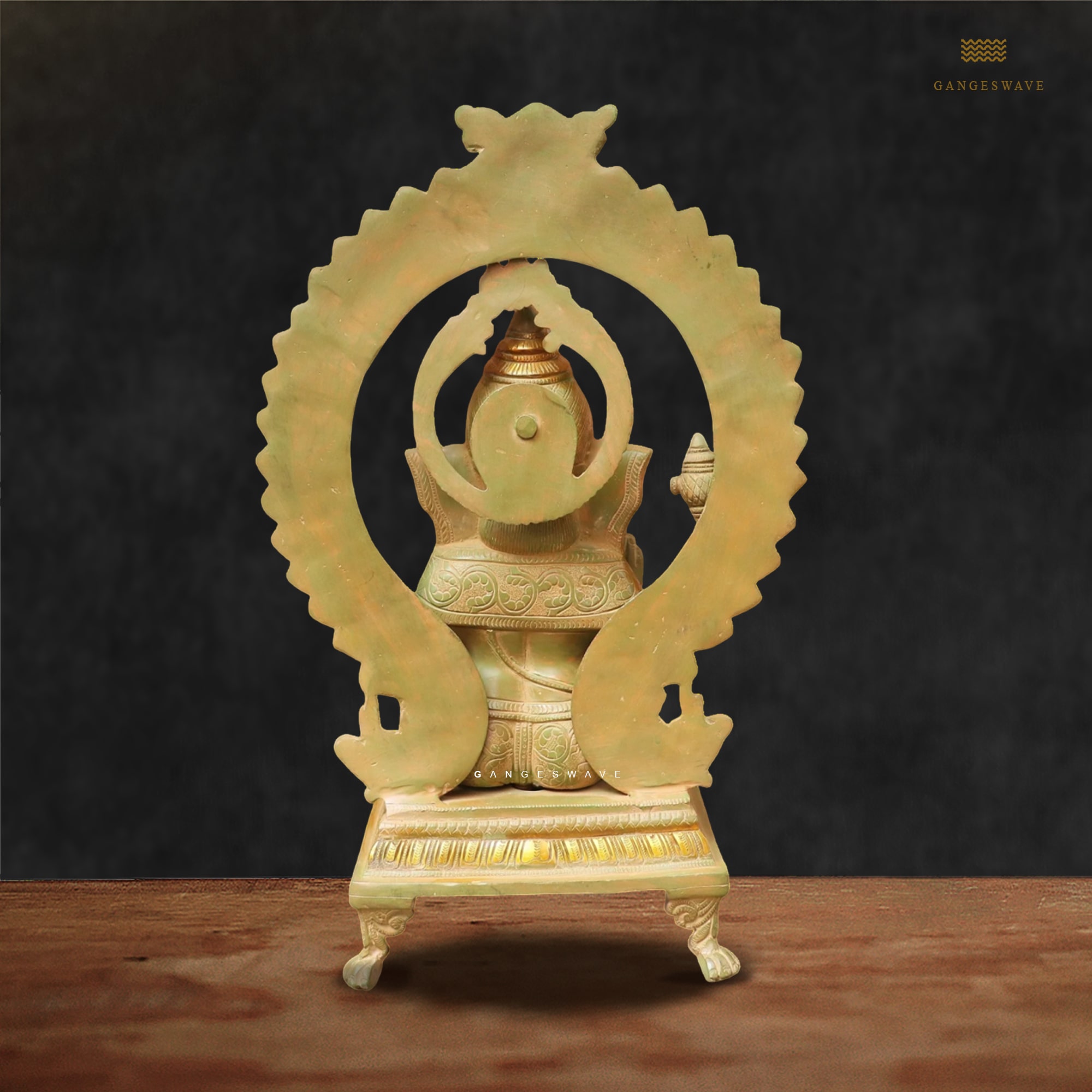 Ganesha Brass Statue with Ornate Prabhavali- 16.5 inches - Image 4