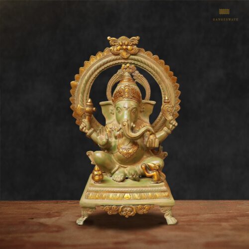 Ganesha Brass Statue with Ornate Prabhavali- 16.5 inches