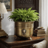 Brass Lion Head Planter with Stand