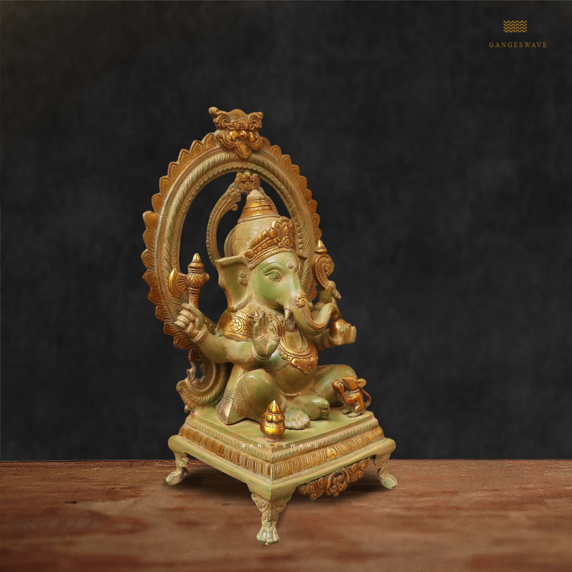 Ganesha Brass Statue with Ornate Prabhavali- 16.5 inches - Image 2
