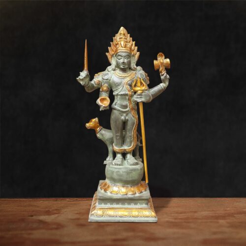 Vintage Finished Kaal Bhairav Brass Murti -17.5 inches