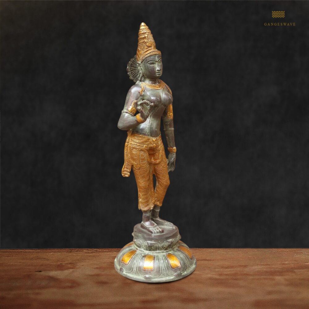 Antique finish brass Parvati Devi idol handcrafted by Indian artisans