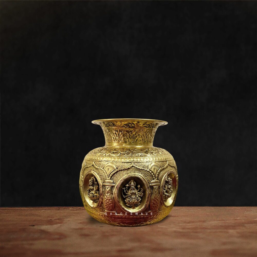 AsthaLashmi Brass Kalash with Lakshmi motifs