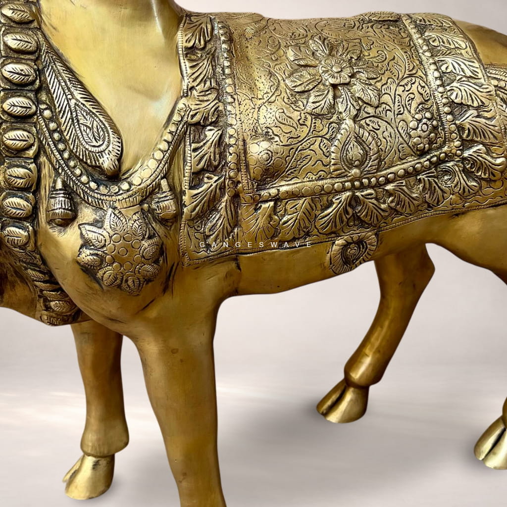 Large Handcrafted Brass Kamdhenu Cow Statue - Image 2
