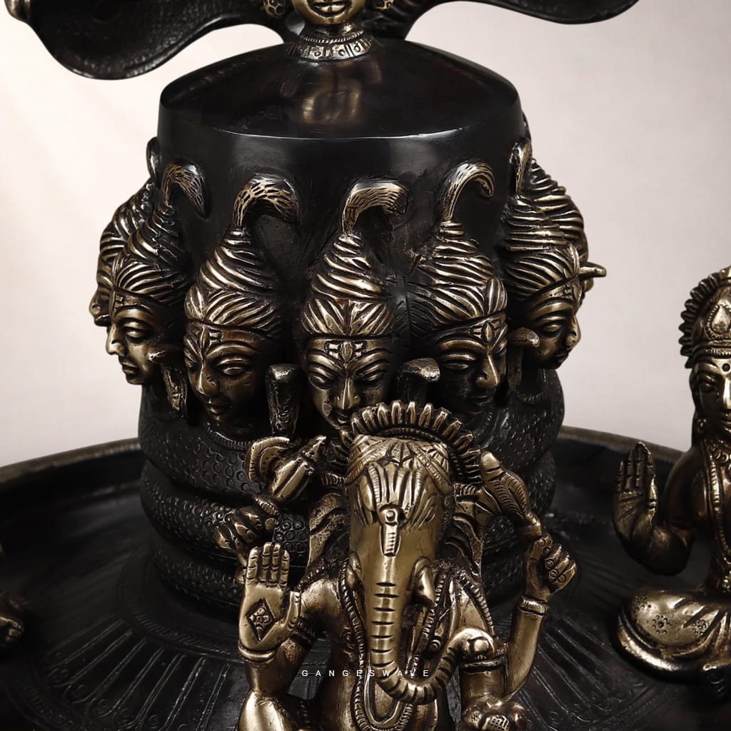 Brass Shivling with Gauri, Ganesh & Kartikey | Sacred Shiva Lingam for Home & Temple - Image 3