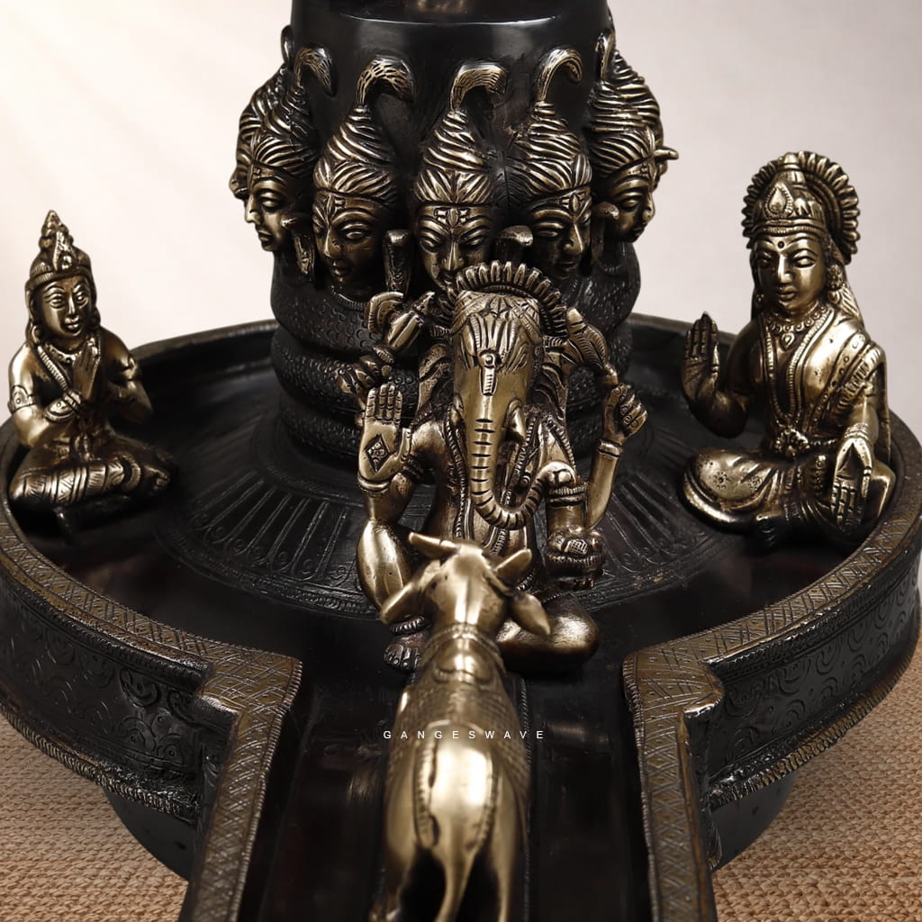 Brass Shivling with Gauri, Ganesh & Kartikey | Sacred Shiva Lingam for Home & Temple - Image 4