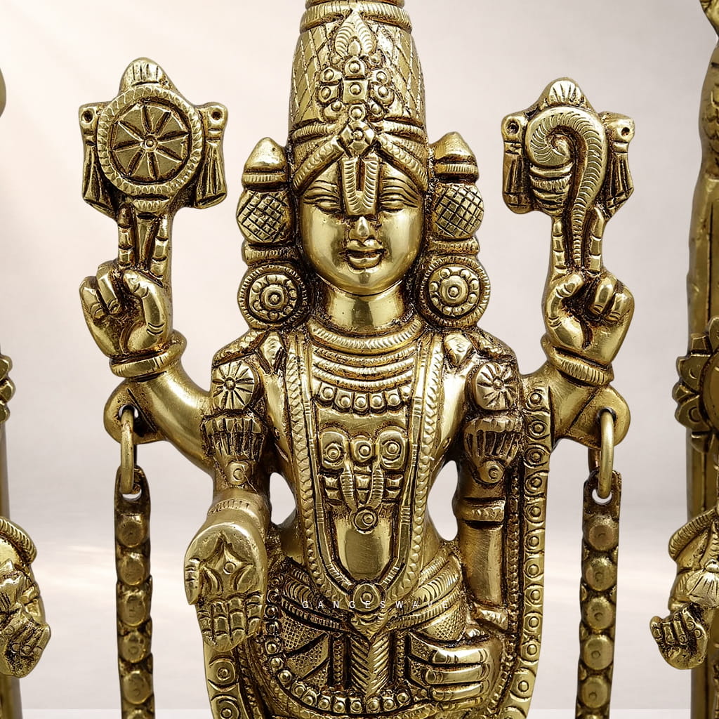 Balaji with Sridevi, Bhudevi and Garuda Brass Idol - 15.5 inches - Image 8