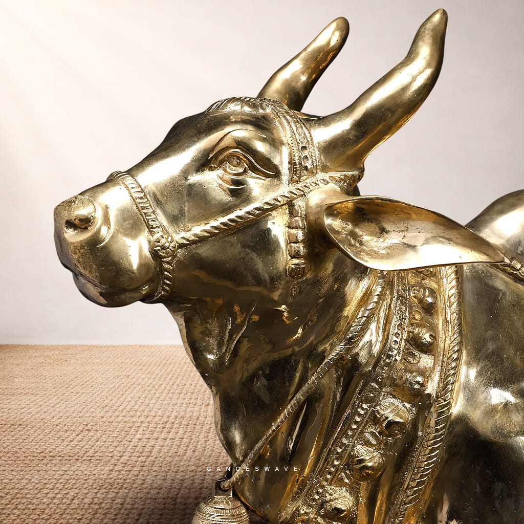 Big Brass Kamdhenu Statue – Handcrafted Sacred Cow for Home, Temple & Vastu - Image 4