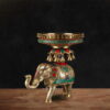 Handcrafted Indian brass elephant artifact with decorative bowl on top