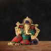 Brass Lord Ganesha Statue with Stone Inlay - 9.5 inches